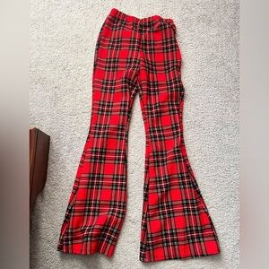 SHEIN Girls’ Red Plaid Flare Pants – Size 8-9